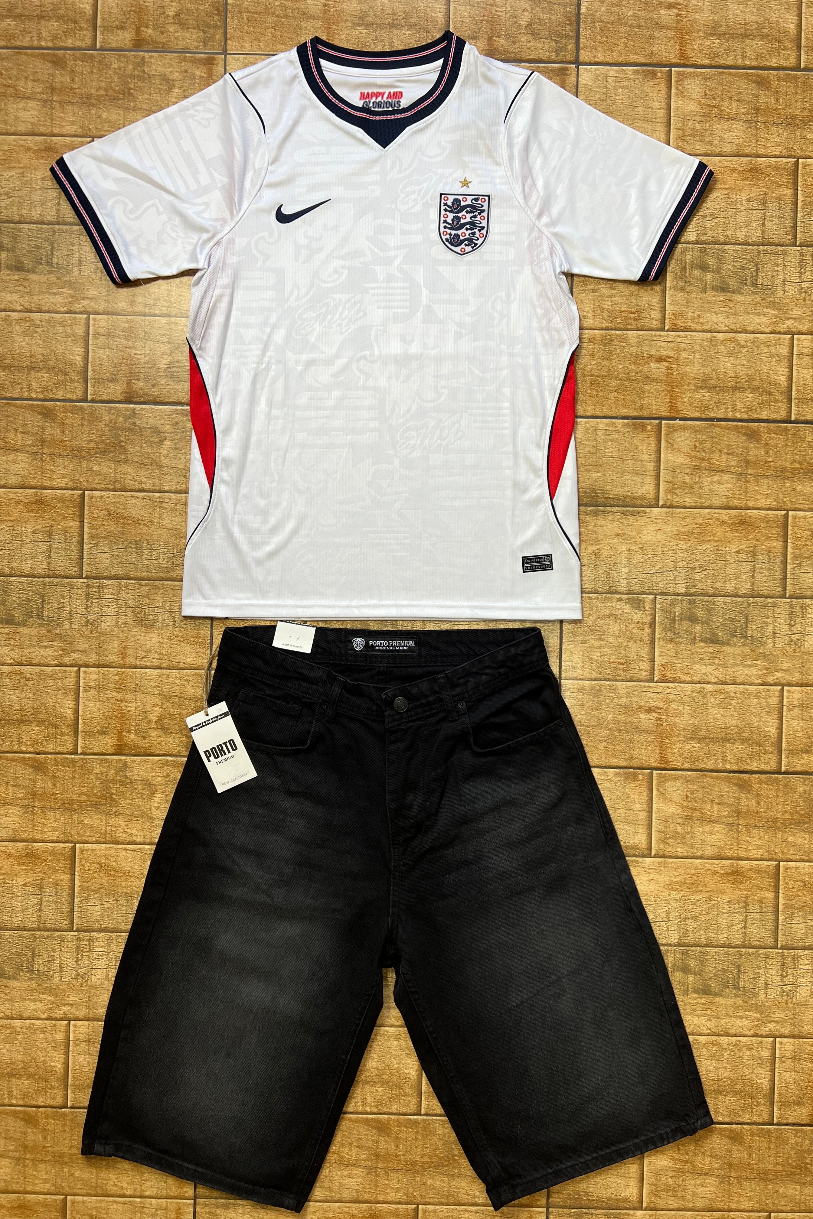 England 2026 World Cup Edition + Black Denim Jorts Set