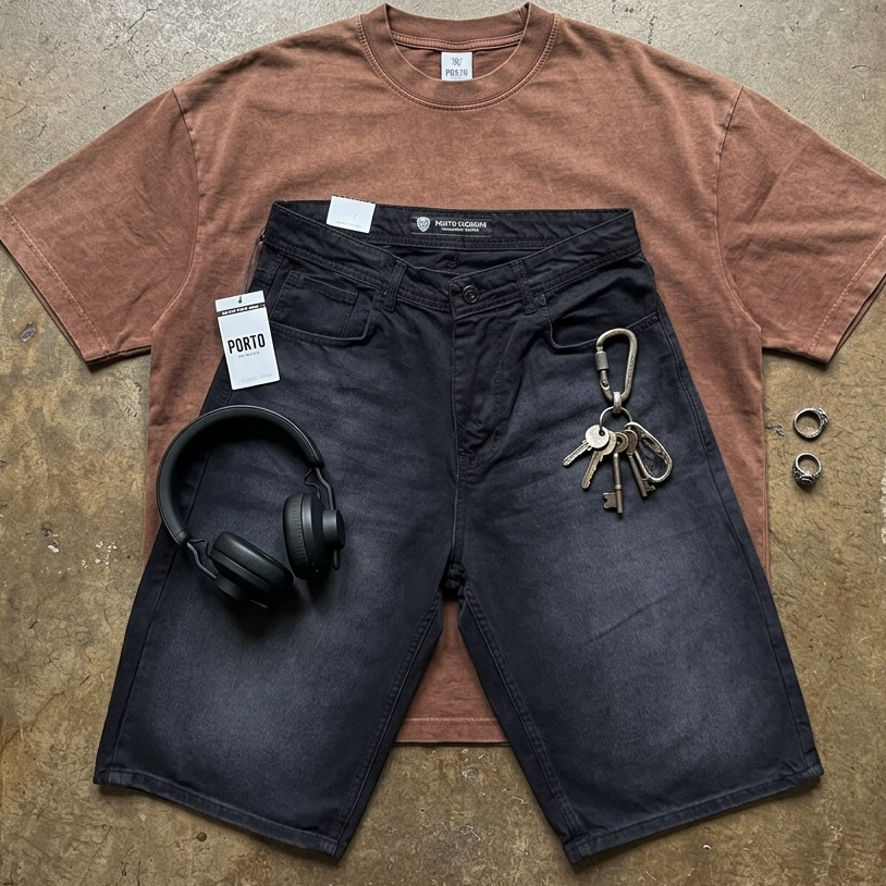 Porto Premium Baggy Jorts | شورت جينز واسع بورتو بريميوم